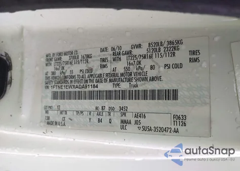 2010 Ford E-150 Commercial/Recreational from USA, damaged, VIN 1FTNE1EWXADA91184